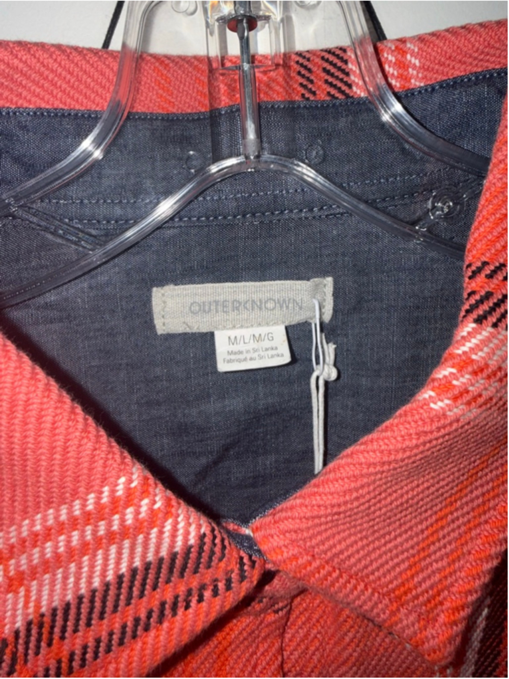 Women’s Outerknown orange Plaid Casual Button Down Shirt L - Picture 5 of 6